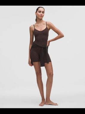 Lululemon align romper cami bodysuit in “jacquard brown hearts”